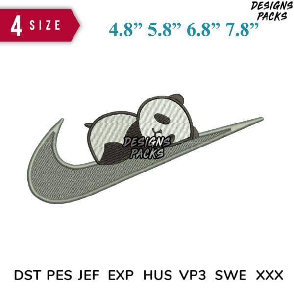 Cute panda sleeping on swoosh embroidery design in 4 sizes, PES DST JEF formats