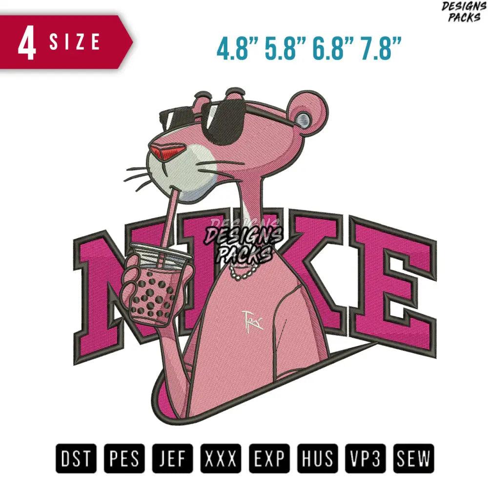 Swoosh Panther Pink Cartoon Embroidery Design