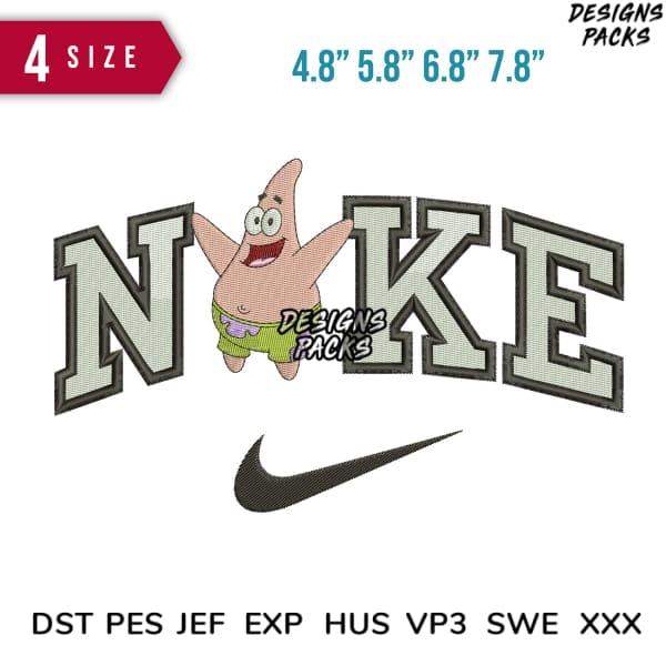 Patrick Star embroidery design with 'NIKE' lettering, 4 sizes, PES DST formats, instant download
