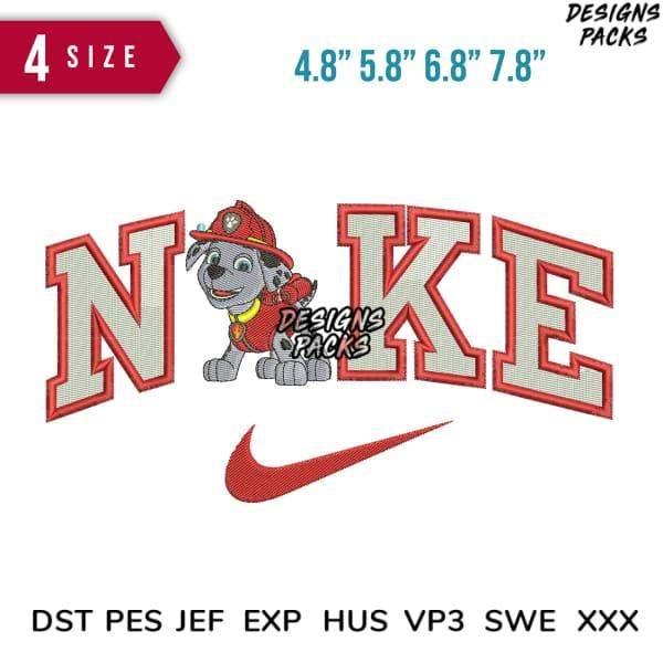 Paw Patrol Marshall in Nike-style embroidery design, 4 sizes, DST PES JEF formats