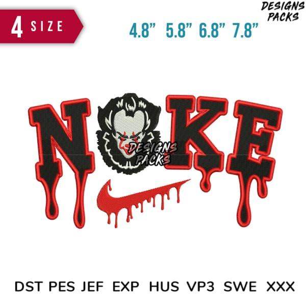 NOKE embroidery design with dripping effect, available in multiple sizes and formats