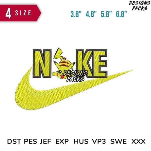 Pikachu Nike parody embroidery design in 4 sizes, DST PES JEF formats for instant download