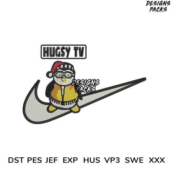Cute penguin in Santa hat on swoosh logo, embroidery design for DST PES JEF formats