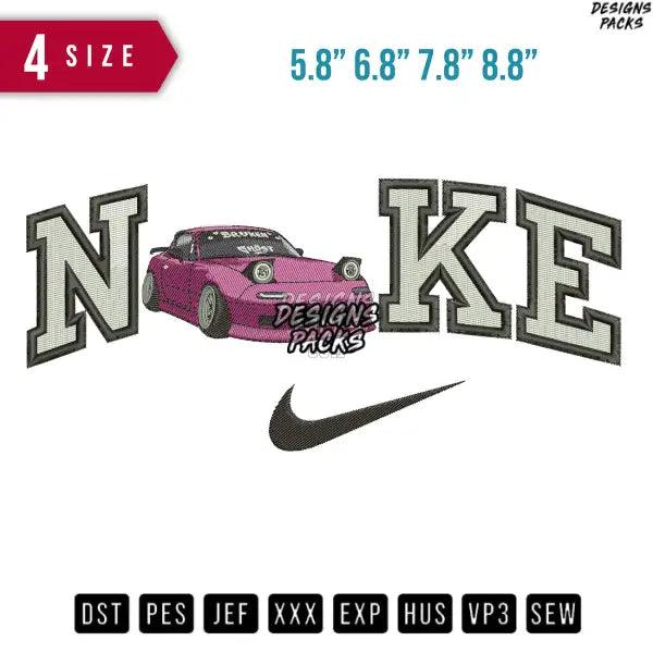 Swoosh pink car unique Embroidery Design