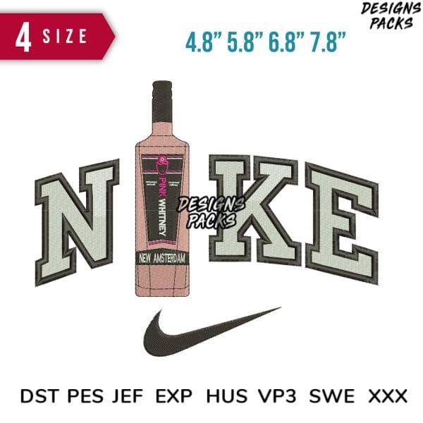 Nike-inspired embroidery design with Pink Whitney bottle, 4 sizes, DST PES JEF formats