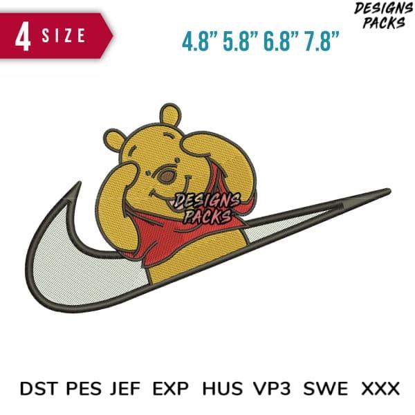Winnie the Pooh embroidery design in Nike swoosh, available in multiple sizes and formats
