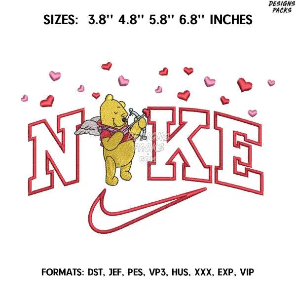 Nike Pooh Cupid Embroidery Design File, Love Embroidery Design,.
