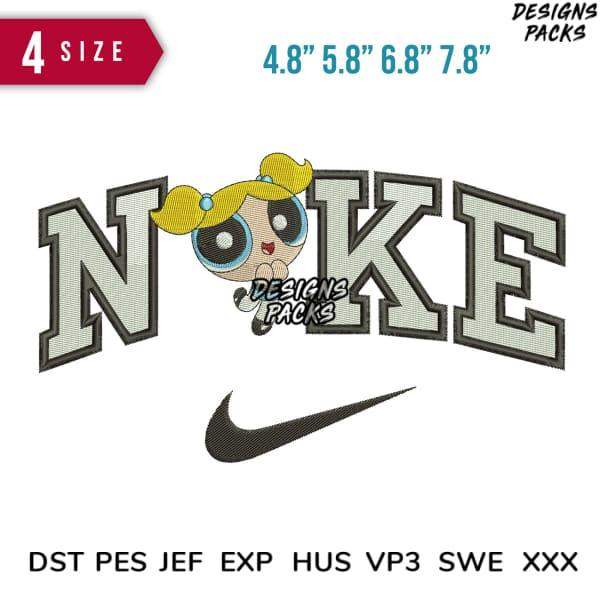 Powerpuff Girl in Nike-style embroidery design, 4 sizes, DST PES JEF formats