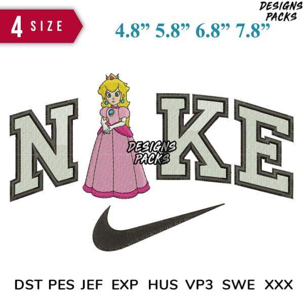 Princess Peach embroidery design with Nike swoosh, 4 sizes, DST PES JEF formats for instant download