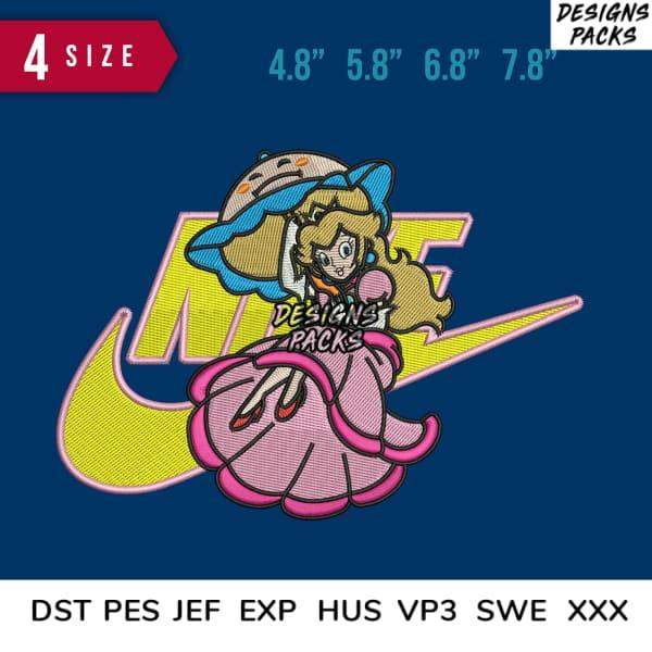 Princess Peach embroidery design with Nike swoosh, 4 sizes, DST PES JEF formats for instant download