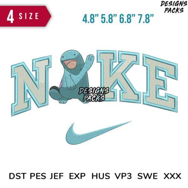 Embroidery design featuring 'NOKE' text with a cartoon character, available in multiple sizes and formats.
