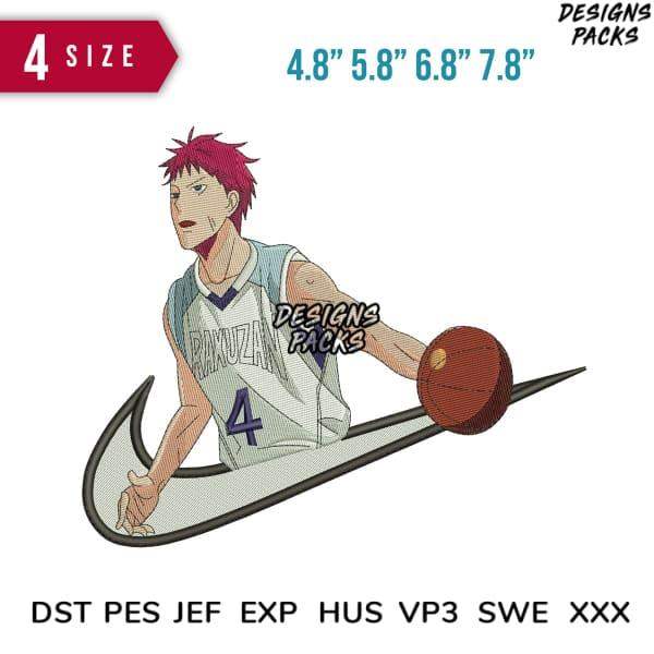 Anime basketball player embroidery design in 4 sizes, compatible with DST PES JEF formats for instant download