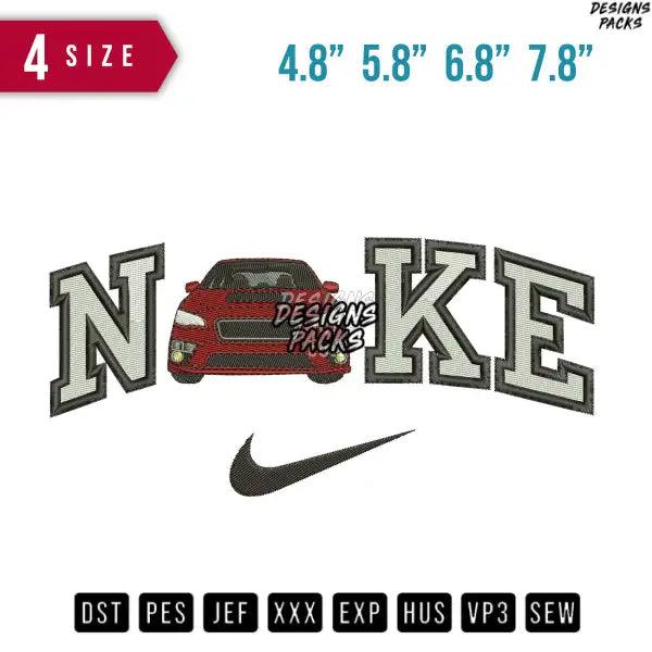 Swoosh Red Car front Embroidery Design