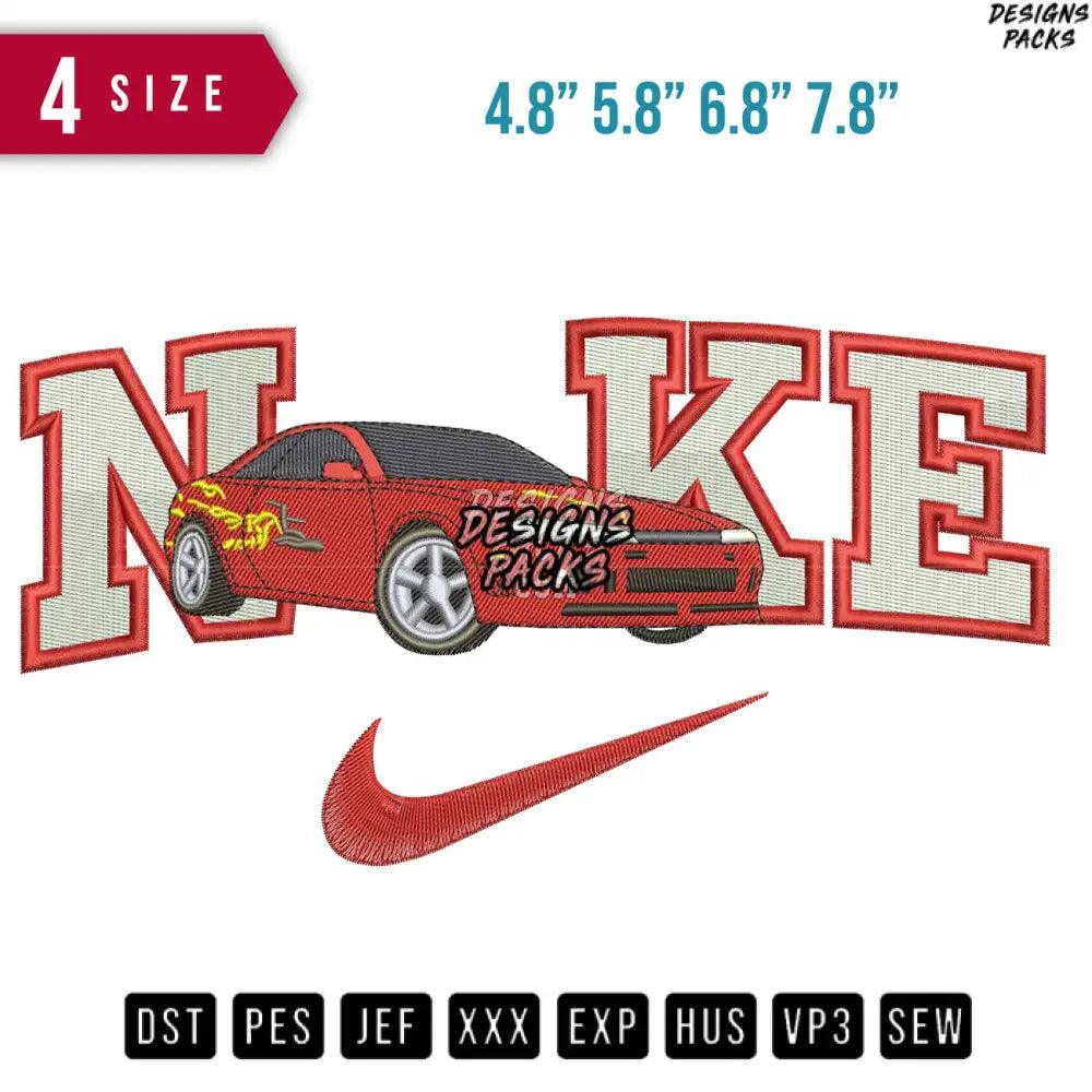 Swoosh Red Car Speed Embroidery Design