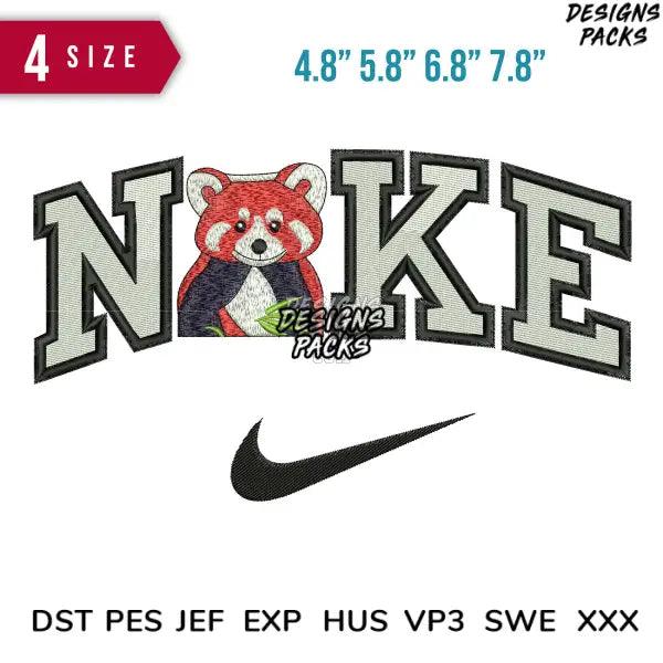 Swoosh red panda Embroidery Design 4.8" 5.8" 6.8" 7.8"