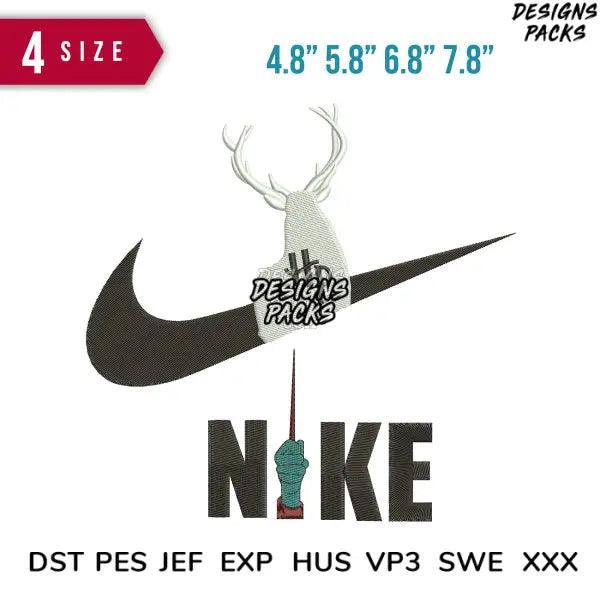 Swoosh reindeer Hp Embroidery Design Size item :4.8" 5.8" 6.8" 7.8"