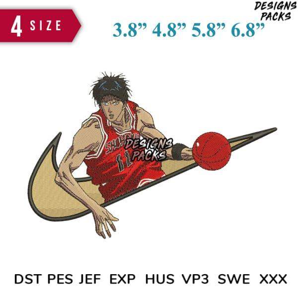 Basketball player embroidery design in red jersey, 4 sizes, DST PES JEF formats, print-ready for DTG/DTF