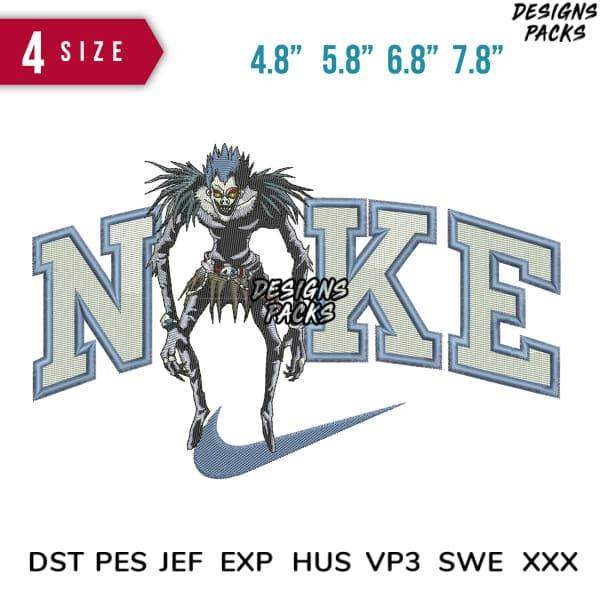 Death Note Ryuk embroidery design with Nike logo, 4 sizes, DST PES JEF formats