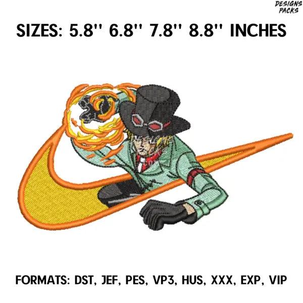Nike Sabo Embroidery Design File, One Piece Anime Embroidery Design, Nike Machine embroidery file. Anime Design Pes