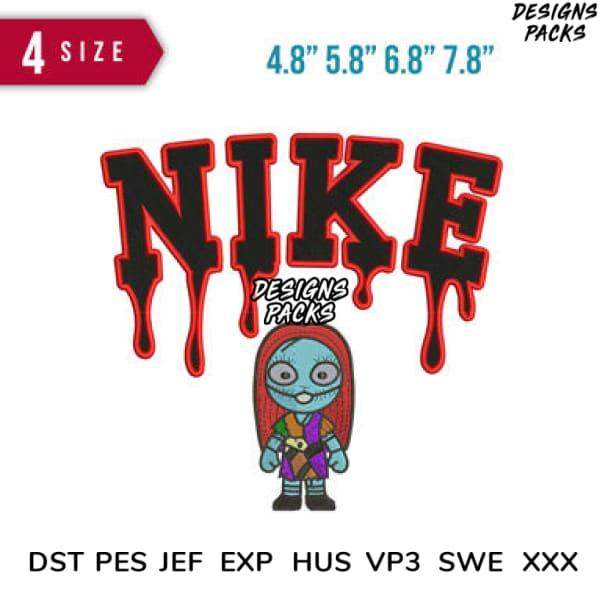 Dripping Nike logo with zombie girl, embroidery design in DST PES formats, 4 sizes for DTG/DTF printing
