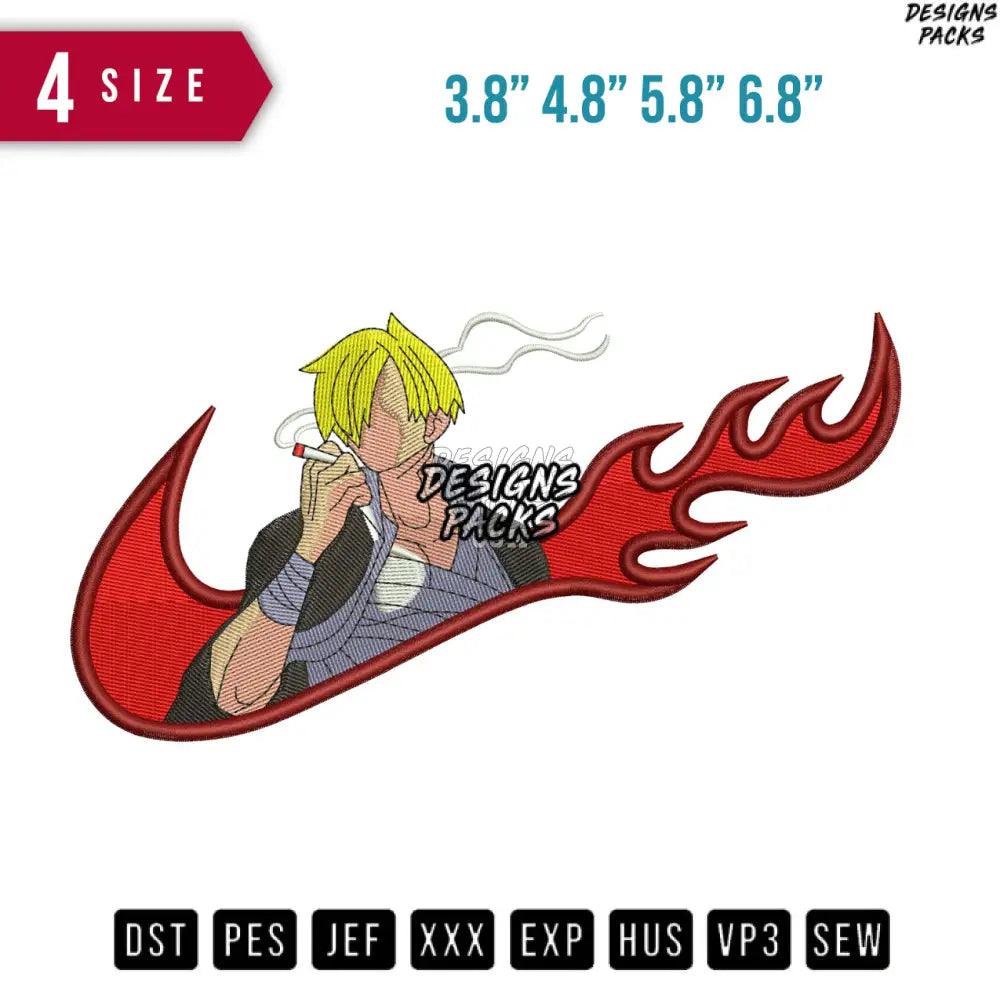 Swoosh Sanji Fire Smoke Embroidery Design