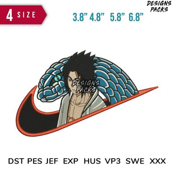Anime character with blue snake in Nike swoosh, embroidery design in 4 sizes, DST PES JEF formats