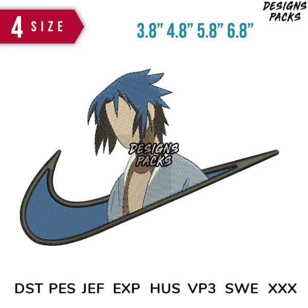 Anime character embroidery design in Nike swoosh, 4 sizes, DST PES JEF formats for instant download