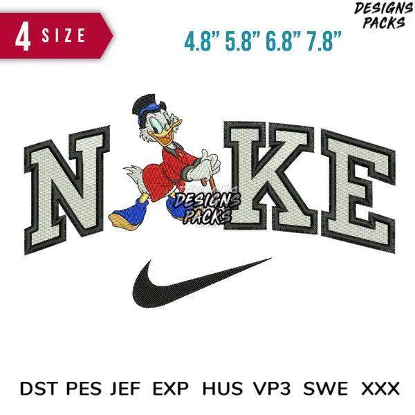 Swoosh Scrooge Mc Duck Embroidery Design 4.8" 5.8" 6.8" 7.8"