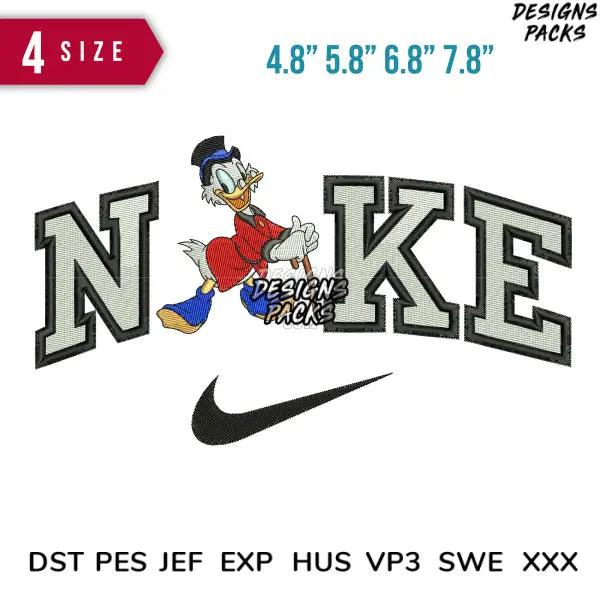 Swoosh Scrooge Mc Duck Embroidery Design 4.8" 5.8" 6.8" 7.8"