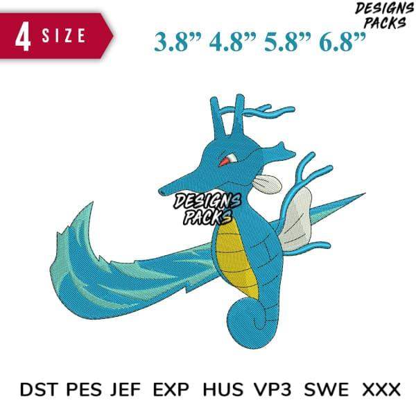 Blue seahorse embroidery design in 4 sizes, PES DST JEF formats, print-ready for DTG or DTF