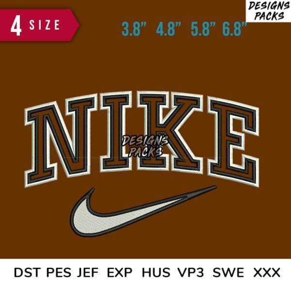 Nike varsity-style embroidery design in 4 sizes, compatible with DST PES JEF formats for instant download