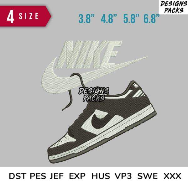 Nike Dunk sneaker embroidery design in 4 sizes, compatible with DST PES JEF formats for instant download