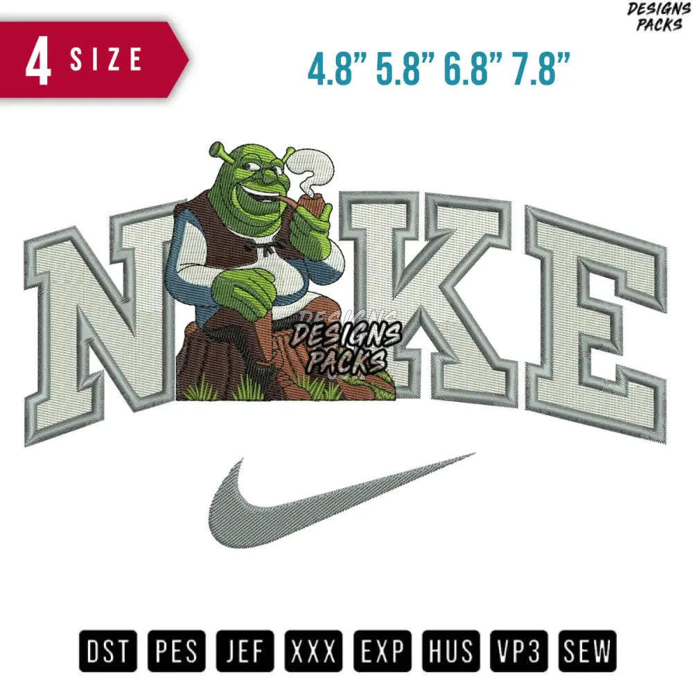 Swoosh Shrek Embroidery Design
