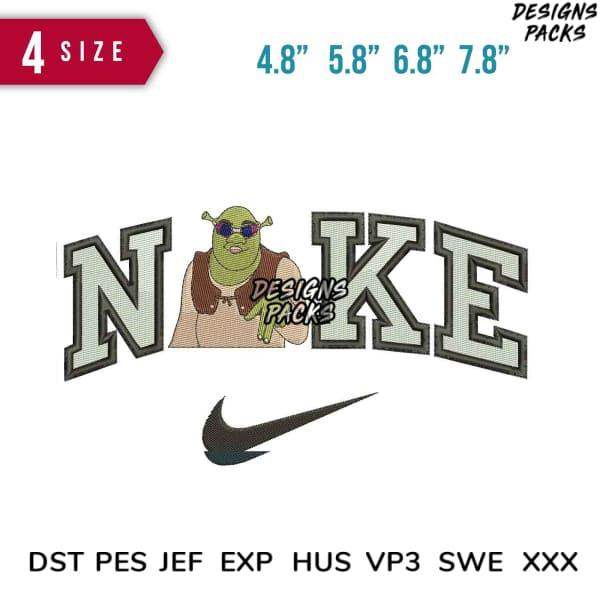 Shrek in sunglasses with 'NAKE' text and Nike swoosh, embroidery design for instant download