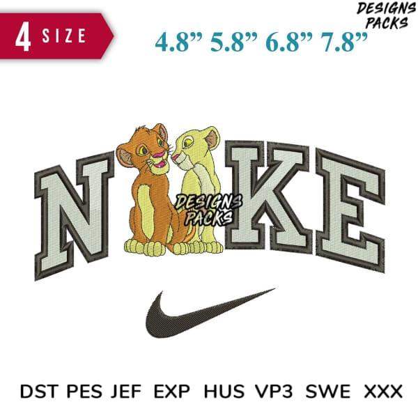 Lion King Simba & Nala embroidery design with Nike swoosh, 4 sizes, DST PES JEF formats