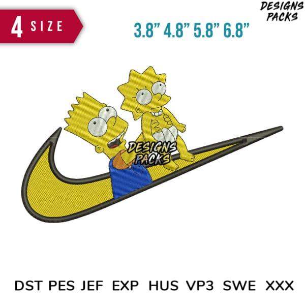 Bart and Lisa Simpson embroidery design in Nike swoosh, 4 sizes, PES DST formats