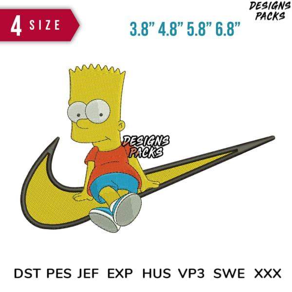 Bart Simpson embroidery design on Nike swoosh, available in multiple sizes and formats