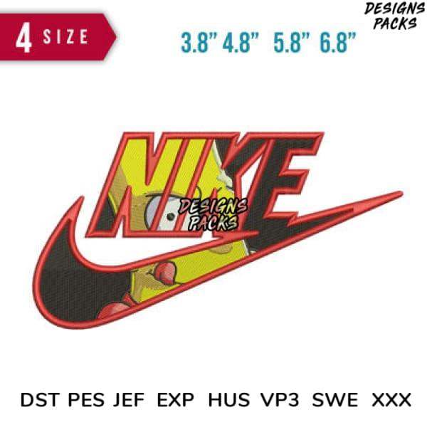 Embroidery design with cartoon character in Nike-style logo, available in 4 sizes and multiple file formats