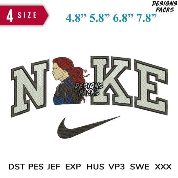 Embroidery design featuring 'NIKE' with woman silhouette, 4 sizes, DST PES formats