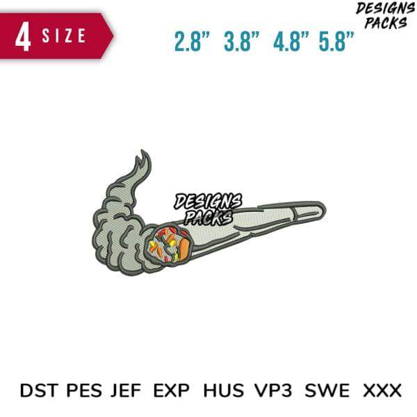 Embroidery design of a smoking joint with colorful tip, available in 4 sizes and multiple formats like PES, DST, JEF