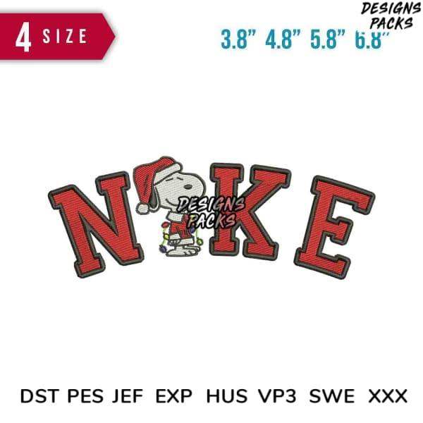 Snoopy in Santa hat with 'NOKE' text, embroidery design in 4 sizes, DST PES formats