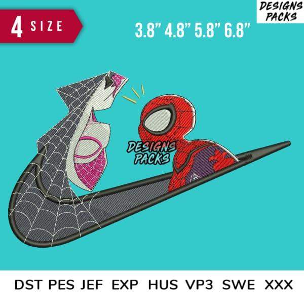 Spider-Man and Spider-Gwen embroidery design in 4 sizes, compatible with DST, PES, JEF formats