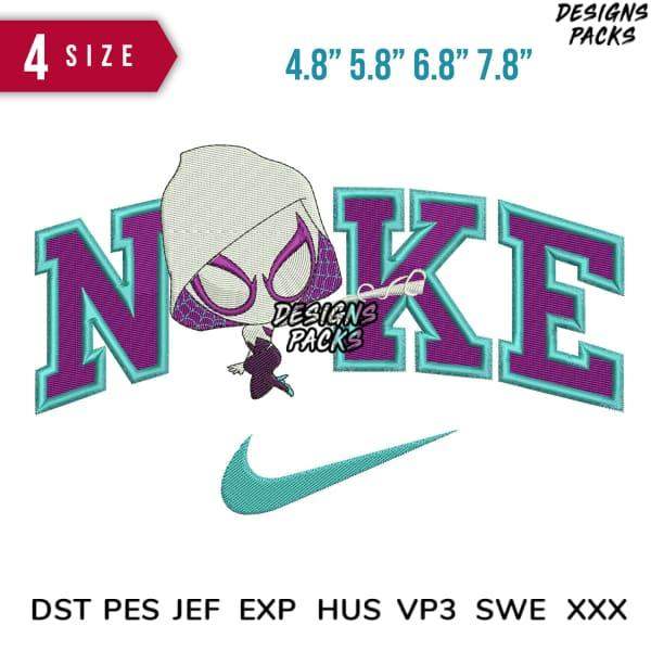 Spider-Gwen embroidery design with Nike swoosh, 4 sizes, DST PES JEF formats for instant download