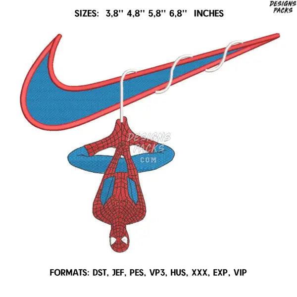 Swoosh Spiderman Embroidery design file pes. Anime embroidery design., Swoosh Nike embroidery