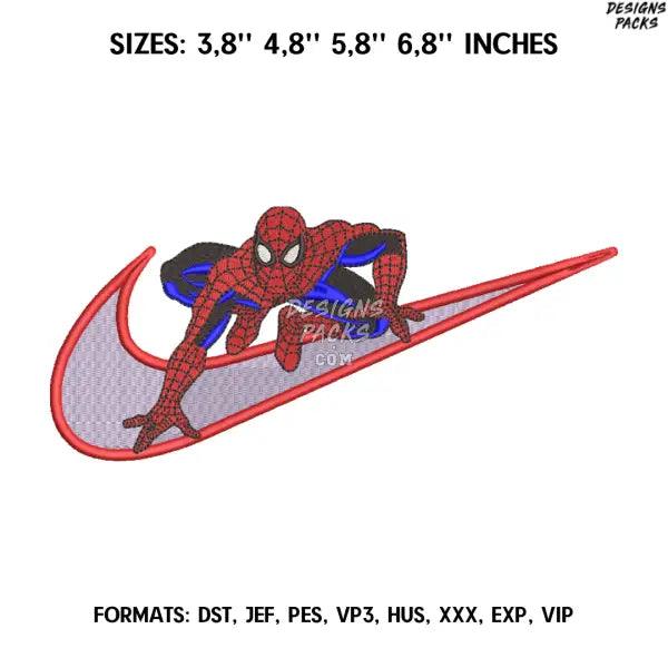 Swoosh Spiderman Embroidery design file pes. Anime embroidery design., Swoosh Nike embroidery