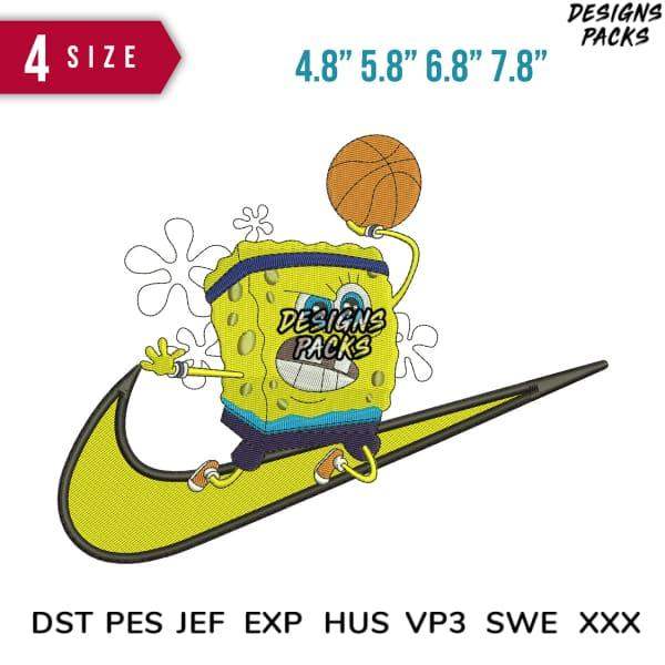 SpongeBob basketball embroidery design in 4 sizes, compatible with DST PES JEF formats for instant download.