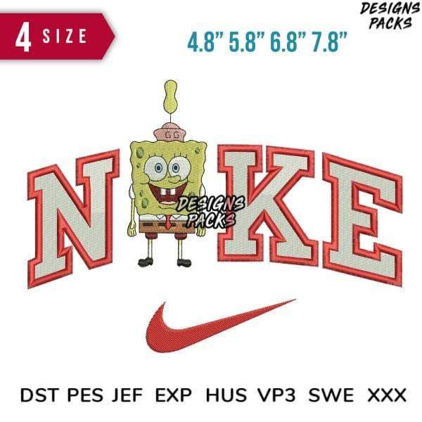 SpongeBob embroidery design with Nike-style lettering, 4 sizes, PES DST formats