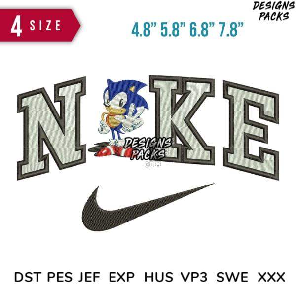 Sonic the Hedgehog embroidery design with Nike logo, 4 sizes, DST PES JEF formats