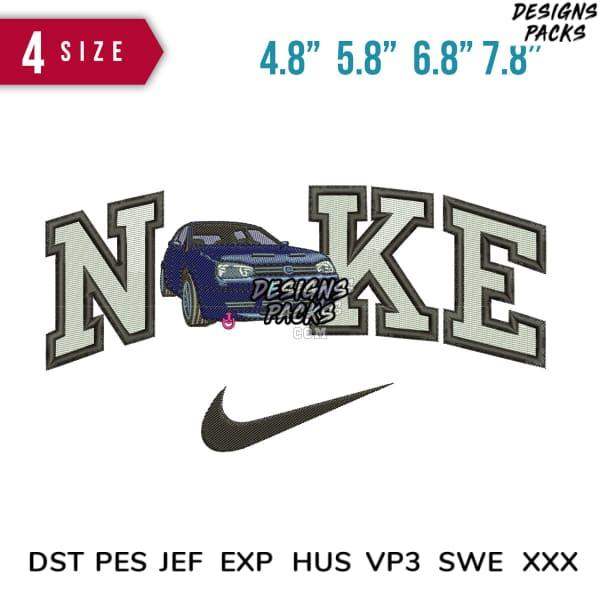 Embroidery design with car in 'NIKE' lettering, 4 sizes, DST PES JEF formats for instant download