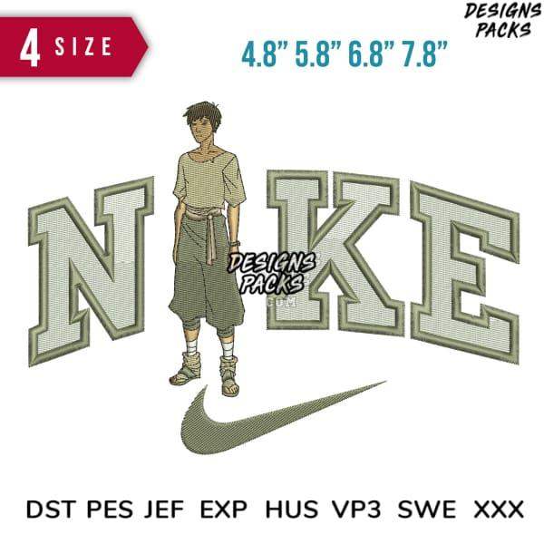 Embroidery design featuring anime-style character with Nike-inspired lettering, available in multiple sizes and formats
